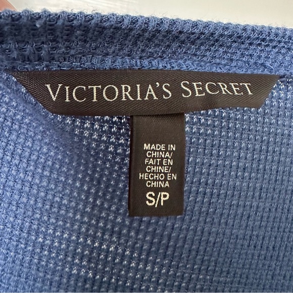 Victoria's Secret Waffle Knit Drawstring Waist Dress Blue 3/4 Sleeve Size Small - Picture 12 of 14